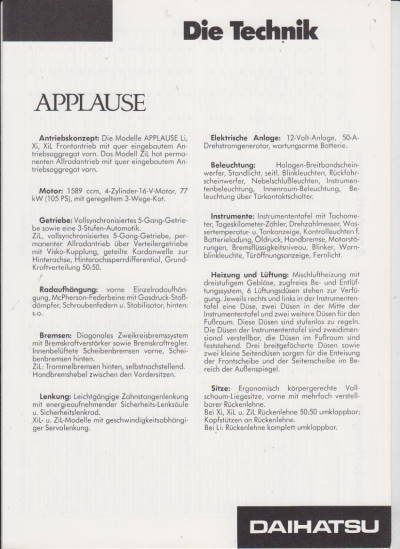 Technische Daten Daihatsu Applause 8-1989