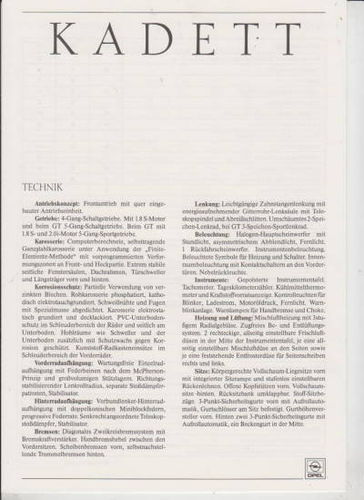 Technische Daten Opel Kadett 8-88