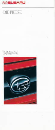 Preisliste Subaru Programm 1-1993