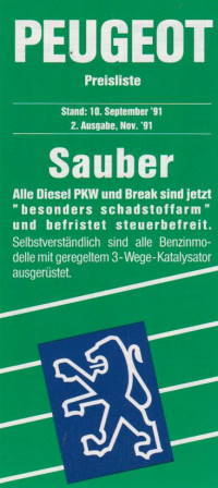 Preisliste Peugeot Programm 9-1991