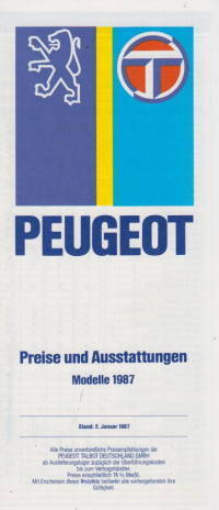 Preisliste Peugeot Programm 1-1987