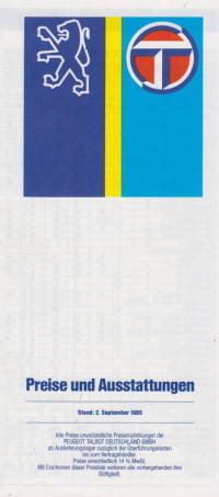 Preisliste Peugeot Talbot  9-1985
