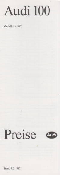 Preisliste Audi 100 3-1992