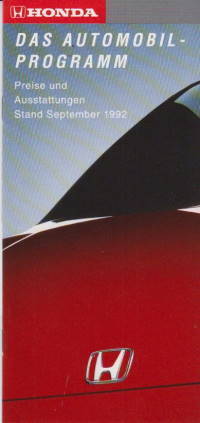 Preisliste Honda Programm 9-1992