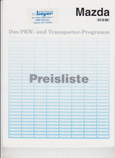 Preisliste Mazda Programm 4-1995