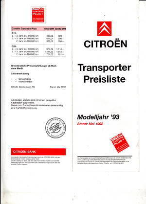 Preisliste Citroen Transporter 5-1992