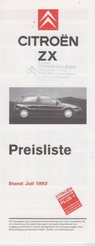 Preisliste Citroen ZX 7-1993