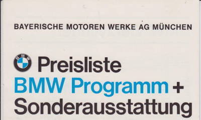 Preisliste BMW Programm 6-1970