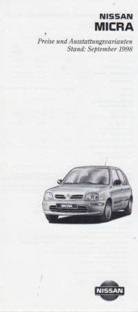 Preisliste Nissan Micra 9-1998