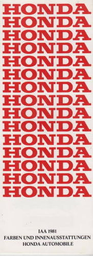 Farbkarte Honda Automobile 1981