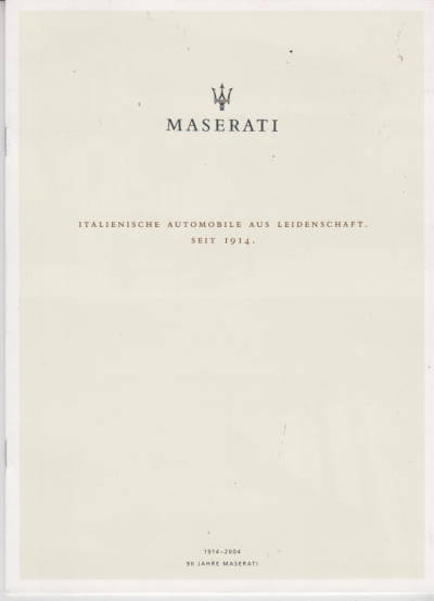 Autoprospekt 90 Jahre Maserati 2004
