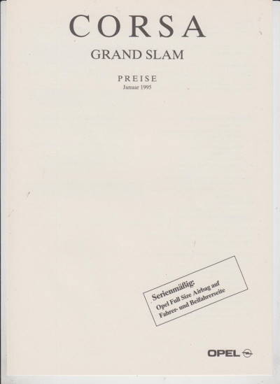 Preisliste Opel Corsa Grand Slam 1-1995