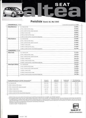 Preisliste Seat Altea 5-2005