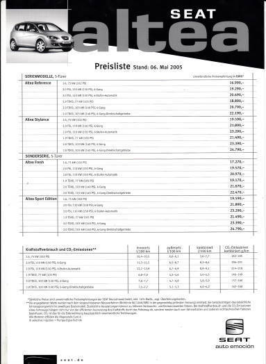 Preisliste Seat Altea 5-2005