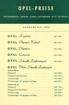 Preisliste Opel PKW 5-1956