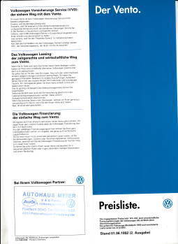 VW Vento Preisliste 6-1992