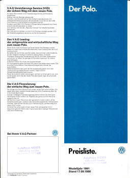VW Polo Preisliste 9-1990