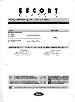 Preisliste Ford Escort Classic 1-1999