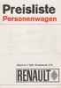 Preisliste Renault PKW Programm 1970
