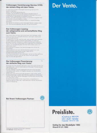 VW Vento Preisliste 1-1993