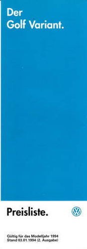 original Preisliste VW Golf Variant 1-1994