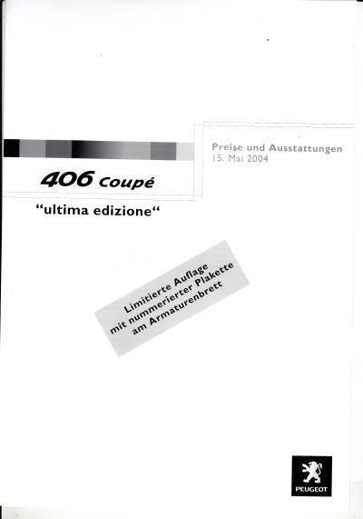 Preisliste Peugeot 406 Coupe ultima Edizione 5 2004