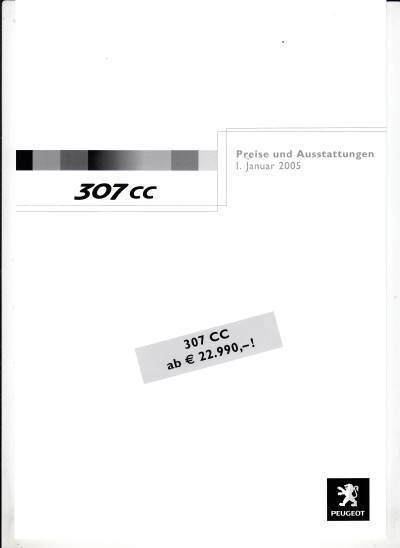 Preisliste Peugeot 307 CC 1. Januar 2005
