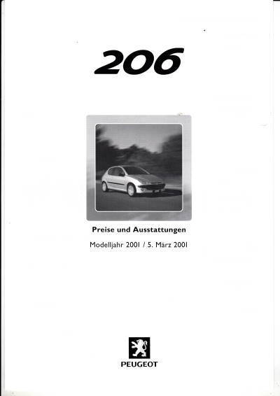Preisliste Peugeot 206 5. März 2001 pr-1230