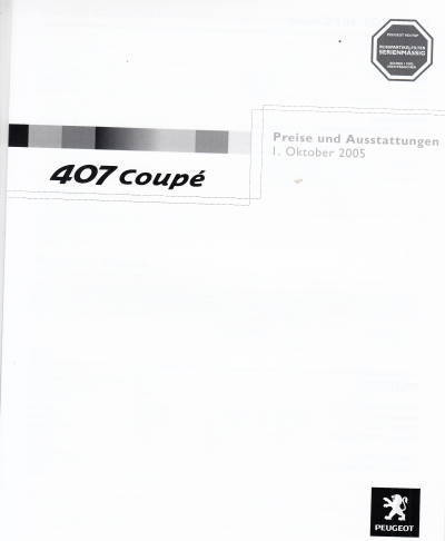 Preisliste Peugeot 407 Coupe 1. Oktober 2005