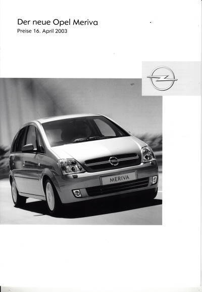 Preisliste Opel Meriva 16. April 2003 pr-1113