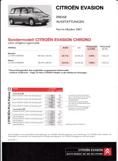 Citroen Evasion Chrono Preisliste Oktober 2001
