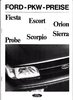 Ford PKW  Programm Preisliste September 1991