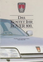 Rover Serie 800 Preislisten