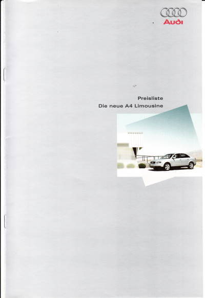 Preisliste Audi A4 Limousine Oktober 2004