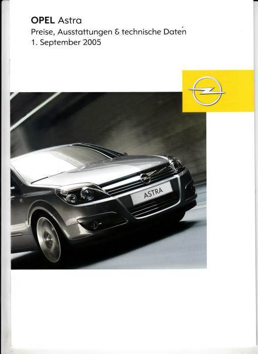 Opel Astra Preisliste September 2005
