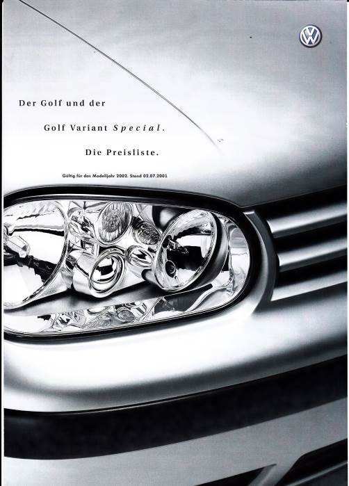 Preisliste VW Golf Special Juli 2001 + Variant