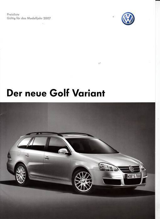 Preisliste VW Golf Variant März 2007