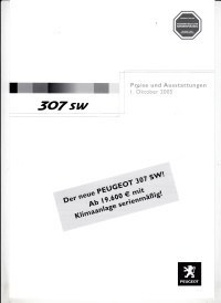 Preisliste Peugeot 307 SW 1. Oktober 2005