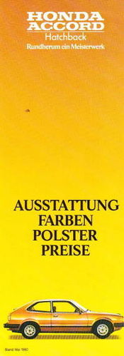 Farbkarte Honda Accord Hatchback Mai 1980