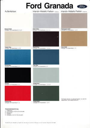 Farbkarte Ford Granada August 1981