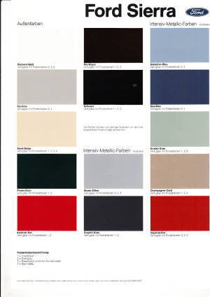 Farbkarte Ford Sierra August 1982