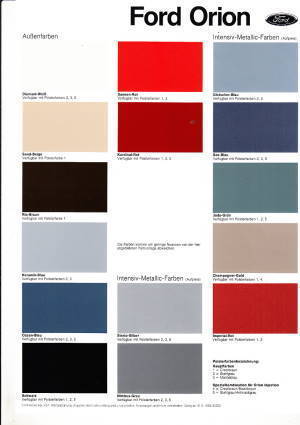Farbkarte Ford Orion August 1983
