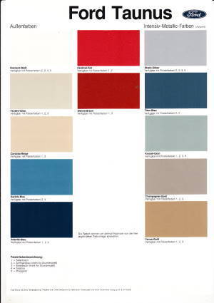 Farbkarte Ford Taunus August 1981