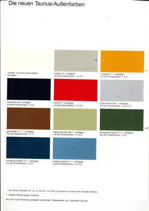 Farbkarte Ford Taunus 1970