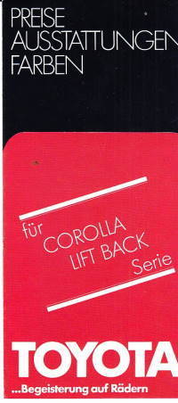 Farbkarte Toyota Corolla Liftback September 1976