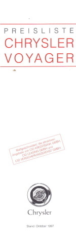 Preisliste Chrysler Voyager Oktober 1997