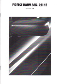 Preisliste BMW 8er Reihe April 1992