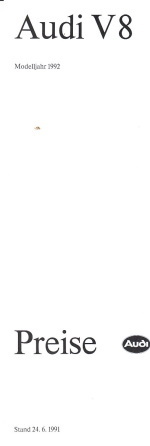 Preisliste Audi V8 Juni 1991