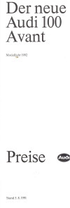 Preisliste Audi 100 Avant August 1991