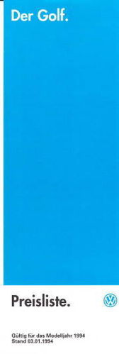 Preisliste VW Golf Januar 1994